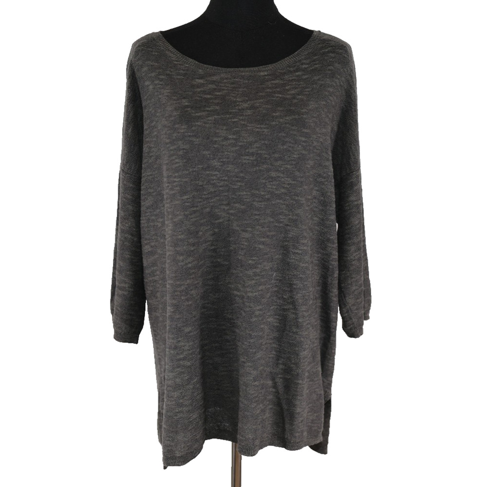 A4 Auth EILEEN FISHER Heathered Gray Cotton Linen Blend Knit Sweater Tunic Sz M - Picture 2 of 6